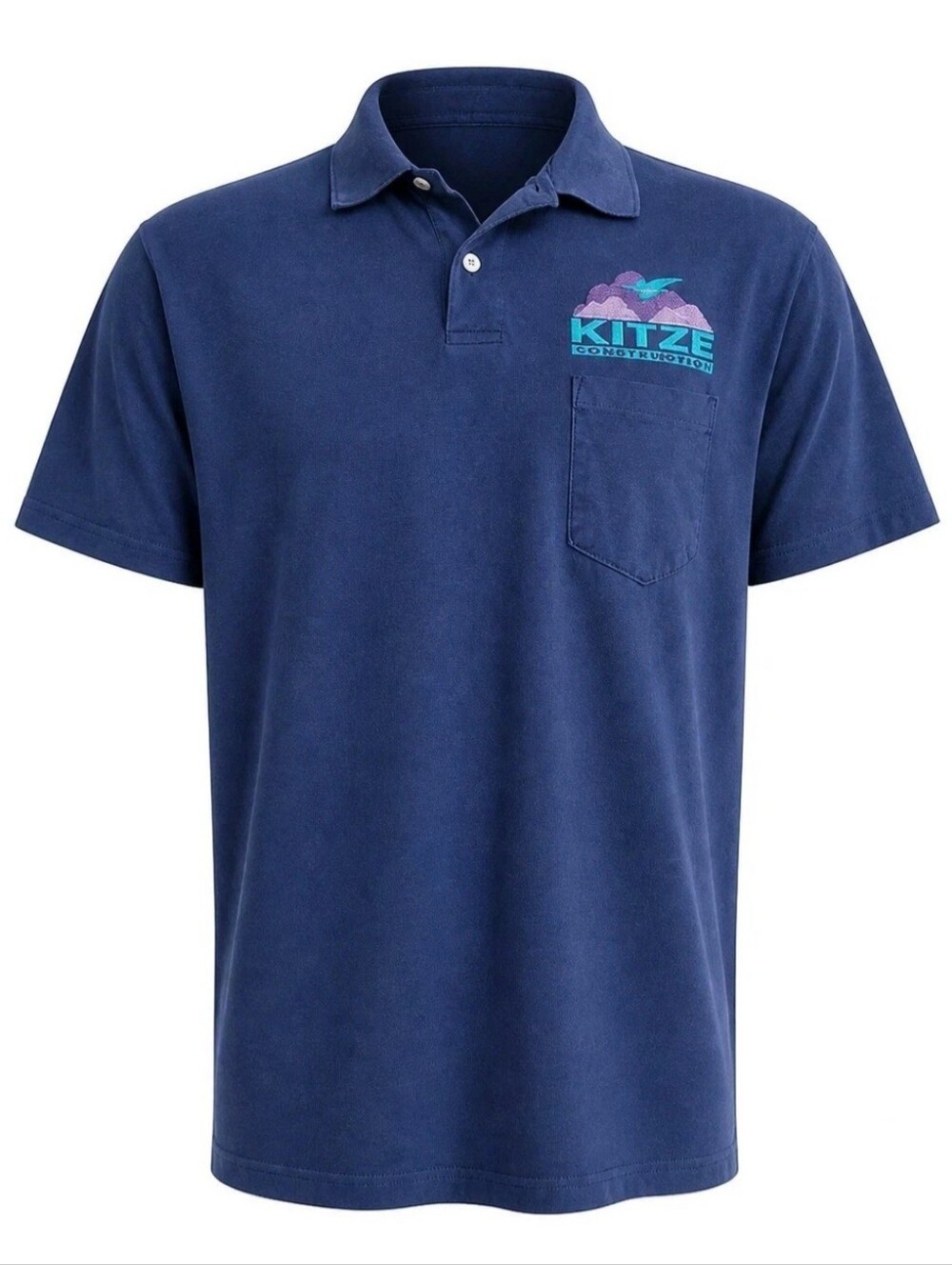 Jerzees Polo Shirt Mens Medium Navy Blue Kitze Aviation MI USA Made Vintage
